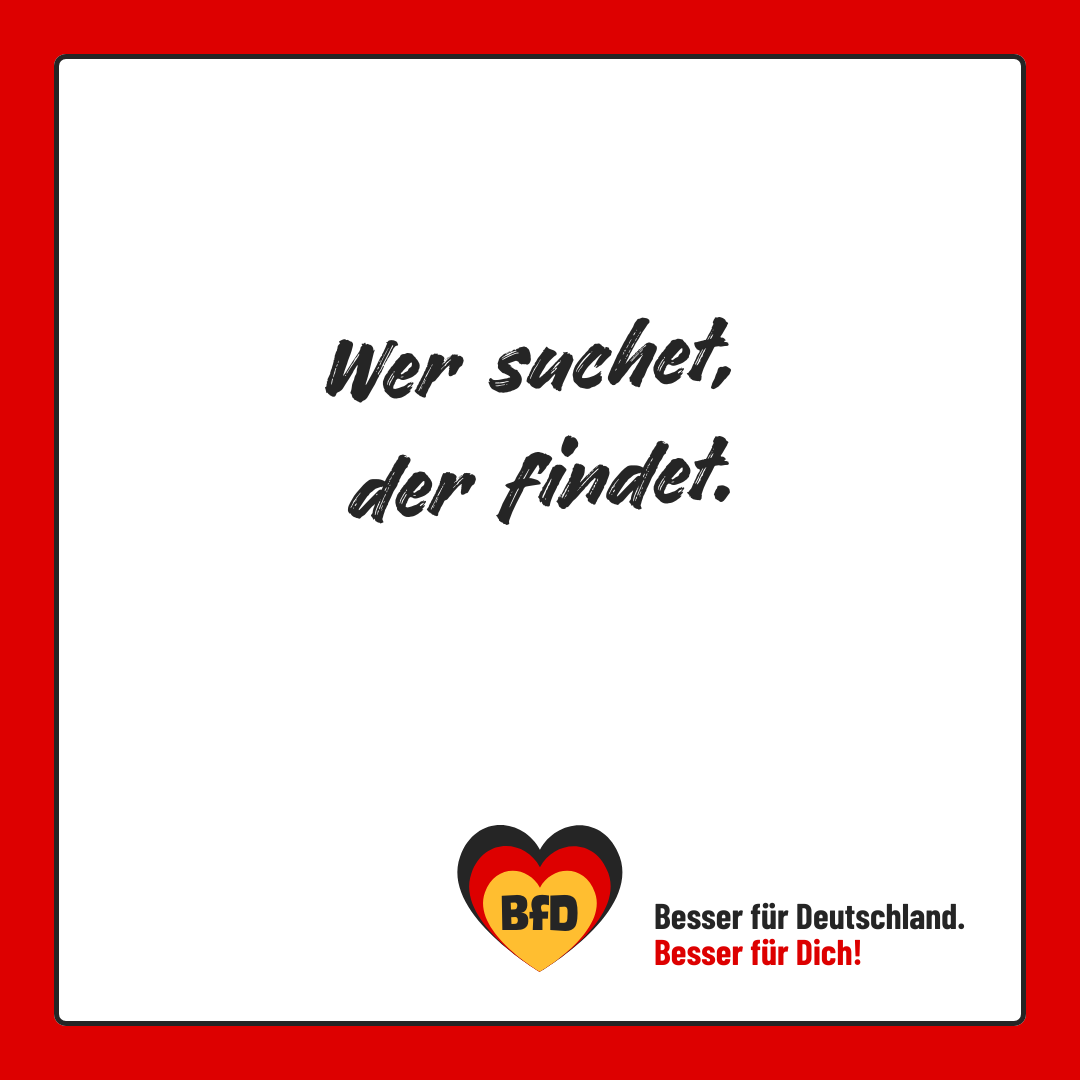 Banner: Wer suchet, der findet. — BfD | Besser für Deutschland 🧡 Besser für Dich