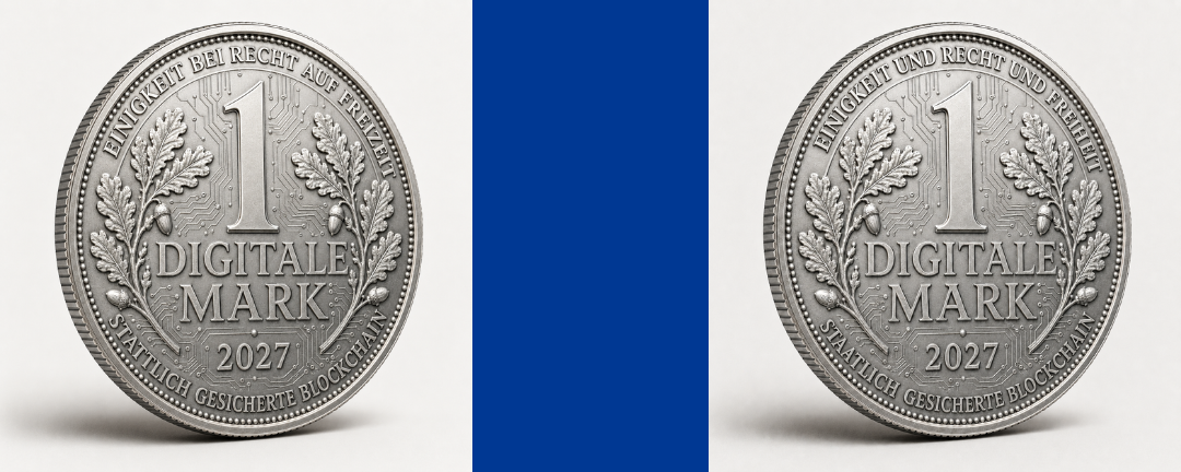 Peinliche Panne: DMARK-Crypto-Coin mit manipuliertem Motto: Einigkeit bei Recht auf Freizeit