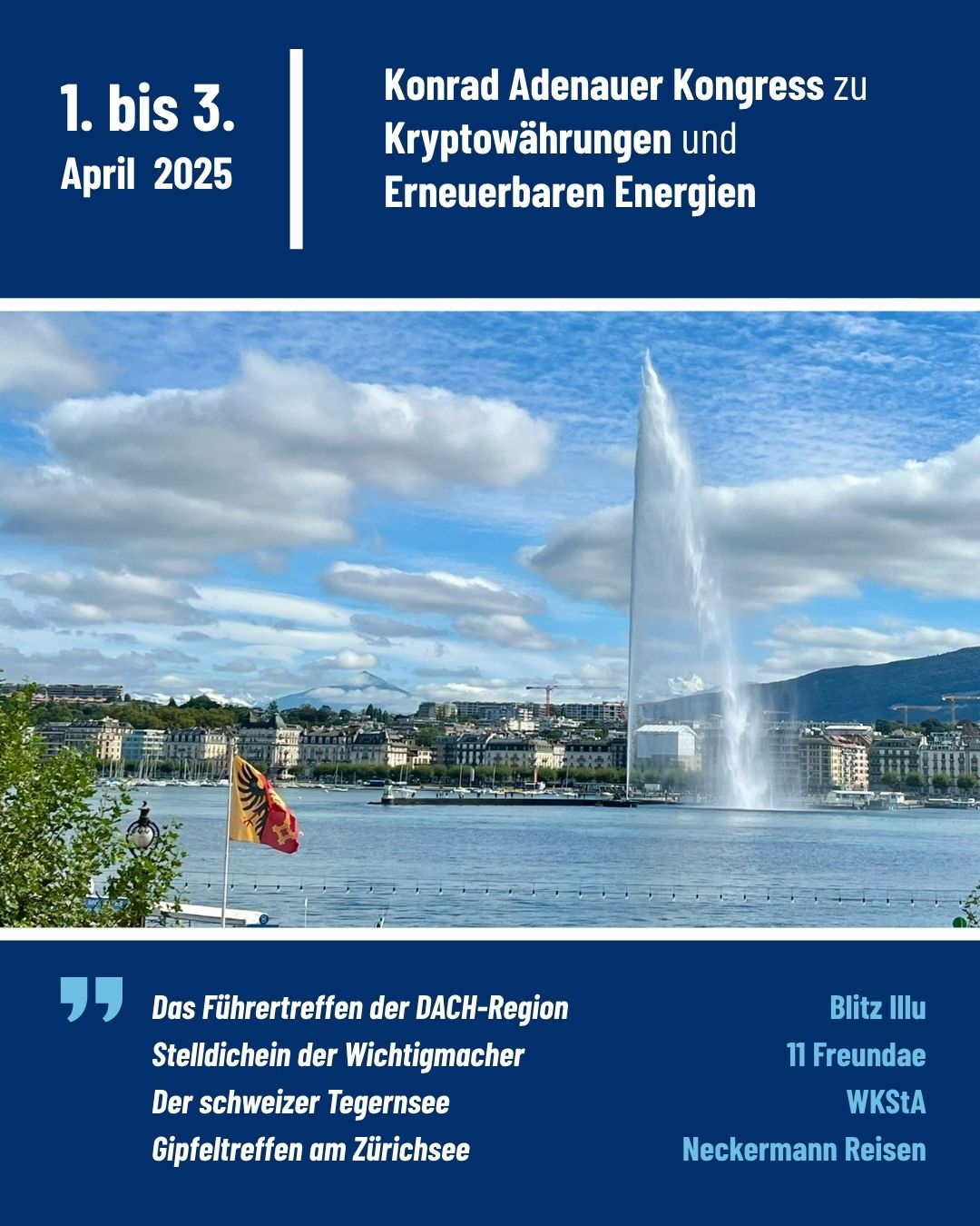 Flyer zum fiktiven Wirtschaftstreffen KAKKEE: Konrad Adenauer Kongress zu Kryptowährungen und Erneuerbaren Energieen