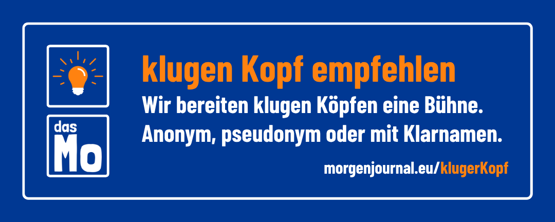 Banner: dasMo | klugen Kopf empfehlen | Wir bereiten klugen Köpfen eine Bühne. Anonym, pseudonym oder mit Klarnamen.